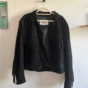 Vintage Wilsons Leather Black Suede Fringe Jacket